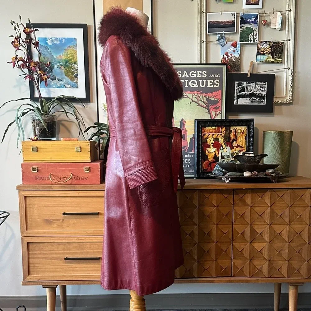 Vintage 1-of-a-Kind Burgundy-Red Leather Jacket with Ombré Collar - Picture 2 of 13